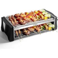 Elektrogrill Tischgrill Elektrisch, Elektrogrill fur Balkon 2000W Doppelschicht mit Auffangschale, Verstellbare Temperatur, Tischgrill Grillen fur 4-6 Personen im Haus