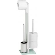 WENKO Rivalta Toilet Set, Toilet Brush and Toilet Roll Holder, White Stainless Steel and Tempered Glass, 23.5 x 18 x 70 cm Toilet Brush: 8.0 cm.