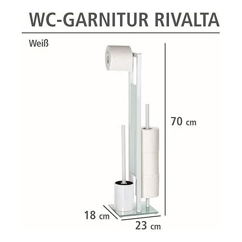  WENKO Rivalta Toilet Set, Toilet Brush and Toilet Roll Holder, White Stainless Steel and Tempered Glass, 23.5 x 18 x 70 cm Toilet Brush: 8.0 cm.