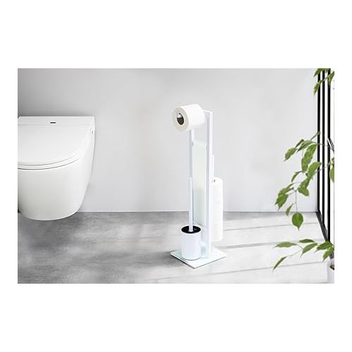  WENKO Rivalta Toilet Set, Toilet Brush and Toilet Roll Holder, White Stainless Steel and Tempered Glass, 23.5 x 18 x 70 cm Toilet Brush: 8.0 cm.