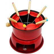 Feriany Red Mini Stainless Steel Fondue Pot Set, Cheese, Chocolate Fondue, 6 Dip Forks and Removable Pot, Melting, Candy, Sauce, Dip