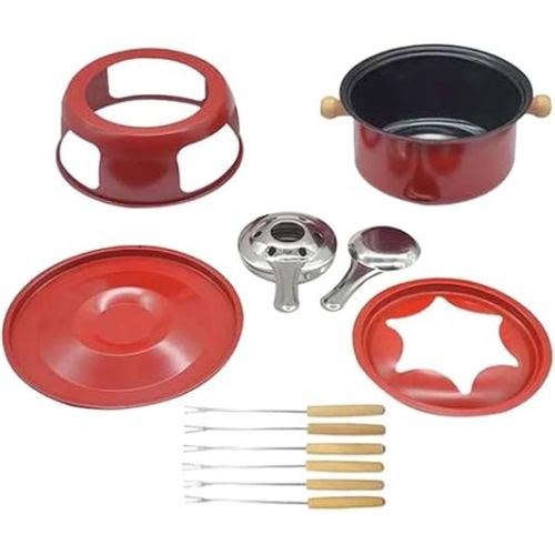  Feriany Red Mini Stainless Steel Fondue Pot Set, Cheese, Chocolate Fondue, 6 Dip Forks and Removable Pot, Melting, Candy, Sauce, Dip