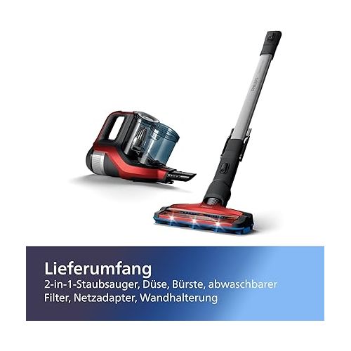  Philips SpeedPro Max Cordless Vacuum Cleaner - 2-in-1 Device, Vacuum Cleaner and Handheld Vacuum Cleaner, Up to 65 Minutes of Runtime, 360-Degree Suction Nozzle (XC7042/01)