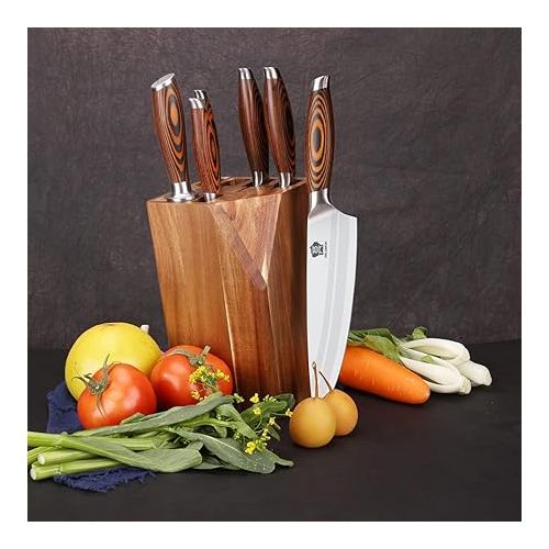  WILDMOK 7 Piece Knife Block Set, German Steel Chef's Knife Set, Precious Pakkawood Handle for Kitchen Knife Block Set