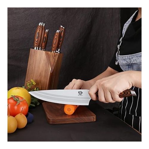  WILDMOK 7 Piece Knife Block Set, German Steel Chef's Knife Set, Precious Pakkawood Handle for Kitchen Knife Block Set