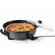 GOURMETmaxx Electric Multifunctional Pan Diameter 40 cm with Thermostat, Glass Lid and Non-Stick Coating XXL Volume - Ideal as Paella Pan, Saute Pan and Wok Pan 1500 W [Stainless Steel]