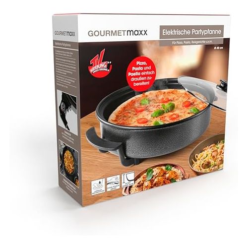  GOURMETmaxx Electric Multifunctional Pan Diameter 40 cm with Thermostat, Glass Lid and Non-Stick Coating XXL Volume - Ideal as Paella Pan, Saute Pan and Wok Pan 1500 W [Stainless Steel]