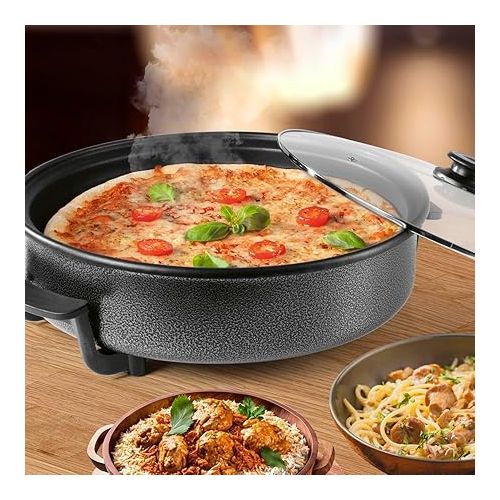  GOURMETmaxx Electric Multifunctional Pan Diameter 40 cm with Thermostat, Glass Lid and Non-Stick Coating XXL Volume - Ideal as Paella Pan, Saute Pan and Wok Pan 1500 W [Stainless Steel]