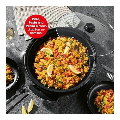  GOURMETmaxx Electric Multifunctional Pan Diameter 40 cm with Thermostat, Glass Lid and Non-Stick Coating XXL Volume - Ideal as Paella Pan, Saute Pan and Wok Pan 1500 W [Stainless Steel]