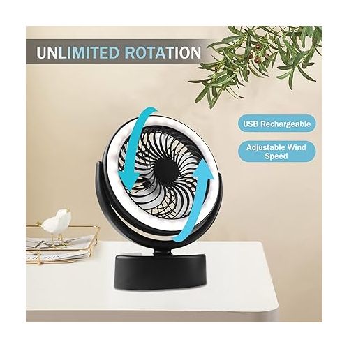  3000 mAh Camping Fan with Light, 2-in-1 Mini USB Fan with 30 LED Light and Hook, Adjustable Speeds, 360° Rotation Ceiling Fan, Tent Fan for Camping, Outdoor, Home, Office