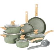 Kitchen Academy Pot Set 12-Piece Non-Stick Coating Cookware Set Pot and Pan Set with Lid, Pots and Pans Set for Induction, Gas Hobs and Microwave, Green
