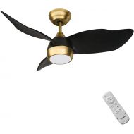 Ovlaim Ceiling Fan with Lighting and Remote Control, Quiet, 91.5 Ceiling Fans with Remote Control, Timer, DC Motor, LED Light, Suitable for Summer & Winter, Black & Gold