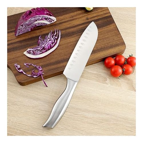  isheTao 15 Piece Premium Kitchen Knife Set with Wood Block, High Carbon Stainless Steel Knife Set, One Piece Dishwasher Safe Kitchen Knife Set, Self-Sharpening