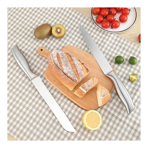  isheTao 15 Piece Premium Kitchen Knife Set with Wood Block, High Carbon Stainless Steel Knife Set, One Piece Dishwasher Safe Kitchen Knife Set, Self-Sharpening