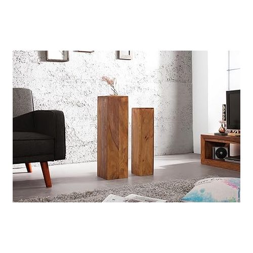  Invicta Interior Makassar Design Side Table Column Set of 3 80 cm / 70 cm / 60 cm High Sheesham Stone Finish Side Tables