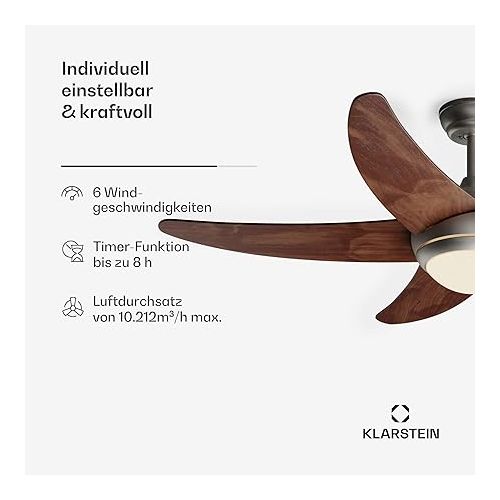  Klarstein Efficient 132 cm Ceiling Fan with Light, Smart Technology & DC Motor - Summer-Winter Mode for Year-Round Comfort Ideal for Small Spaces - Stylish, Practical Fan