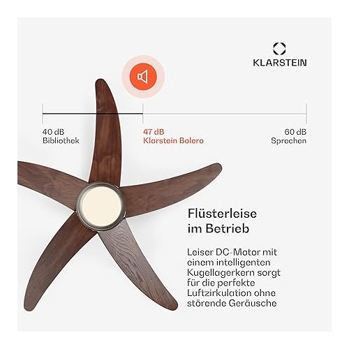  Klarstein Efficient 132 cm Ceiling Fan with Light, Smart Technology & DC Motor - Summer-Winter Mode for Year-Round Comfort Ideal for Small Spaces - Stylish, Practical Fan