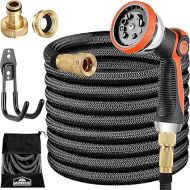 Gardebruk® Flexible Garden Hose, Water Hose, Triple Latex Core, Full Brass Adapters 1.27 cm, 1.9 cm, Wall Mount, Bag, 7.5 m, Black