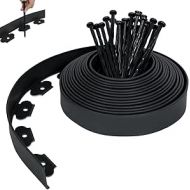 XMTECH Flexible Lawn Edging Plastic 10 m with 30 Fixing Pegs Flower Bed Edging Black