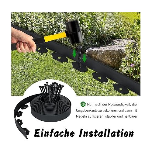  XMTECH Flexible Lawn Edging Plastic 10 m with 30 Fixing Pegs Flower Bed Edging Black