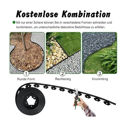  XMTECH Flexible Lawn Edging Plastic 10 m with 30 Fixing Pegs Flower Bed Edging Black