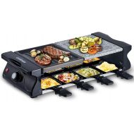 CUSIMAX Raclette Grill for 8 People, Stone Plate and Grill Plate, Non-Stick Coating, with Mini Cheese Pan for Indoor Barbecue, Continuously Adjustable Temperature, 1200 W, Black
