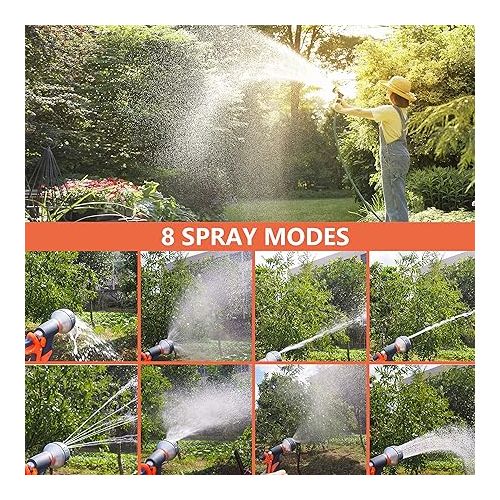  Set of 2 Garden Hand Shower, Watering Spray with 8 Spray Patterns, Garden Spray - High-Pressure Hand Sprayer for Watering Lawn, Washing Car, Bathing Pet, Cleaning Pavement