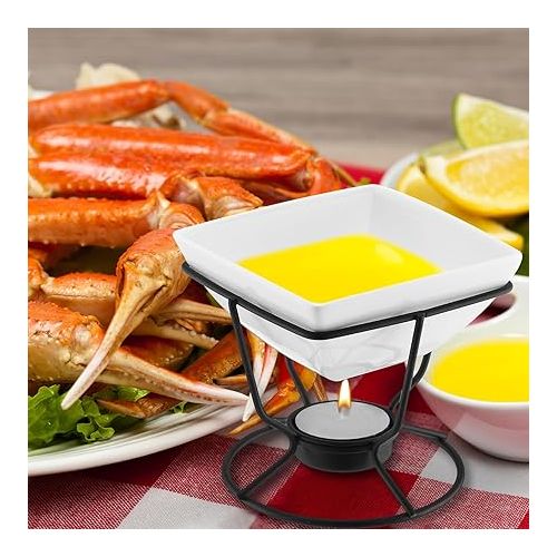  Fabbay Set of 8 Butter Warmers for Seafood with 32 Tea Light Candles White Cheese Warmer Ceramic Butter Warmer Pot Ceramic Bowl for Fondue Food Crab Chocolate Lobster Dishwasher Safe