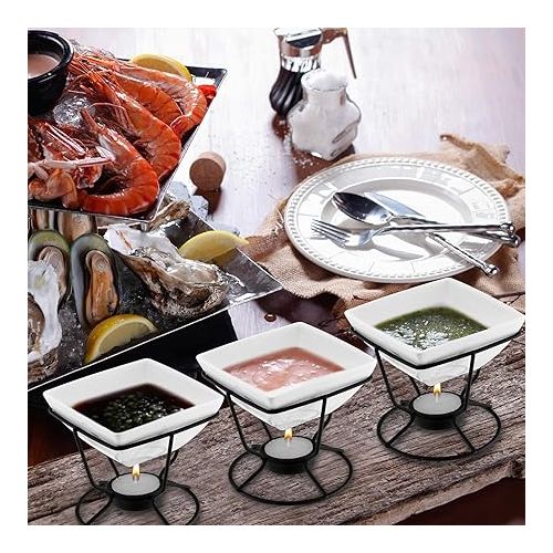  Fabbay Set of 8 Butter Warmers for Seafood with 32 Tea Light Candles White Cheese Warmer Ceramic Butter Warmer Pot Ceramic Bowl for Fondue Food Crab Chocolate Lobster Dishwasher Safe