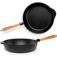 Oakfire Cast Iron Frying Pan Enamelled 28 cm Induction Cast Iron with Non-Stick Patina, Enamel (Black, Frying Pan)