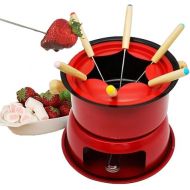 Cast Iron Fondue Set, Multifunctional Steel Ice Chocolate Cheese Hot Pot Melting Pot Fondue Set Kitchen Accessories, for Cheese Meat Chocolate Broth Red