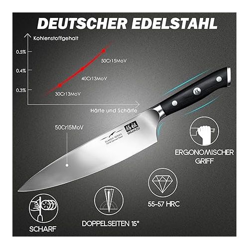  SHAN ZU Kuchenmesser Kochmesser Profi Messer, Chefmesser 20cm Deutscher Edelstahl Extra Scharfe Messerklinge, Allzweckmesser Fleischmesser mit Ergonomischer Pakkaholzgriff