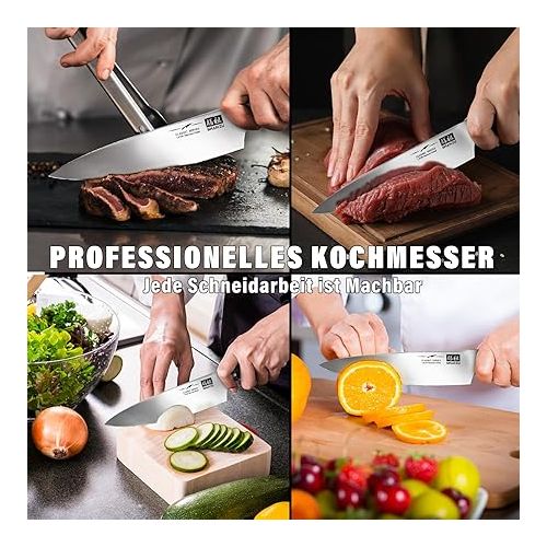  SHAN ZU Kuchenmesser Kochmesser Profi Messer, Chefmesser 20cm Deutscher Edelstahl Extra Scharfe Messerklinge, Allzweckmesser Fleischmesser mit Ergonomischer Pakkaholzgriff