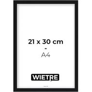 WIETRE Set of 4 Picture Frames A4 21 x 30 cm Black MDF Wood Poster Frames Shatterproof Acrylic Glass for Hanging and Standing Up - for Photos, Pictures & Posters