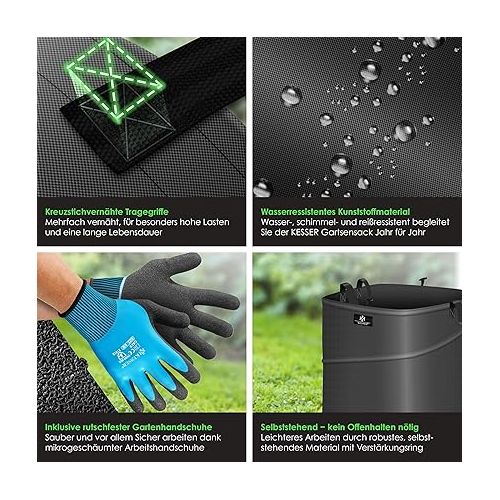  KESSER® Pop-Up Garden Bag, 73 L, Leaf Bag, Garden Waste Bag Including Gloves, Self-Standing with Handles, Sturdy, Robust and Foldable, Leaf Bags, Lawn Cutting, Garden Bags for Garden Waste Green