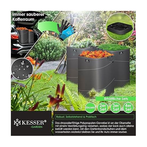  KESSER® Pop-Up Garden Bag, 73 L, Leaf Bag, Garden Waste Bag Including Gloves, Self-Standing with Handles, Sturdy, Robust and Foldable, Leaf Bags, Lawn Cutting, Garden Bags for Garden Waste Green