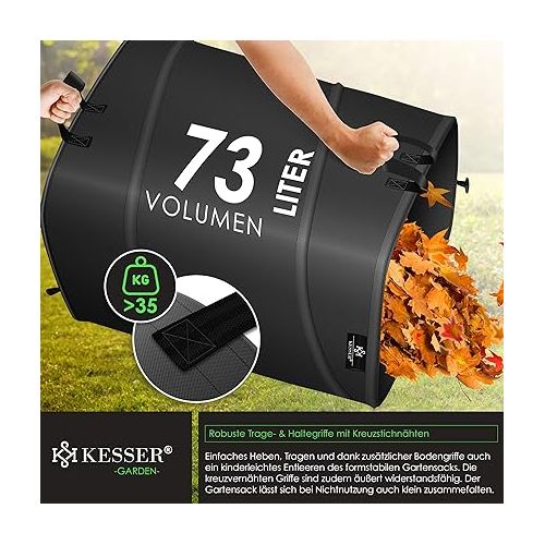  KESSER® Pop-Up Garden Bag, 73 L, Leaf Bag, Garden Waste Bag Including Gloves, Self-Standing with Handles, Sturdy, Robust and Foldable, Leaf Bags, Lawn Cutting, Garden Bags for Garden Waste Green