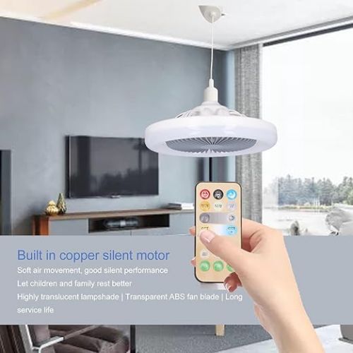  9.8 Inch Ceiling Fan without Blades with Lighting, Small E27 36 W Quiet, Adjustable LED Ceiling Fan with Remote Control, Small Ceiling Fan with Light for