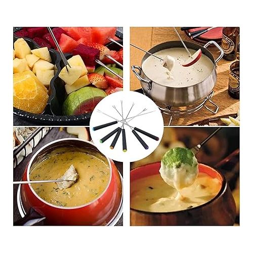  LATRAT Set of 8 cheese fondue forks, fondue cutlery made of stainless steel, grill fork, fondue fork, cheese fondue fork with heat-resistant handle for cheese, chocolate, fondue roast, marshmallow