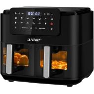 LLIVEKIT Hot Air Fryer with 2 Drawers, Hot Air Fryer without Oil, 9 L, XXL, Air Fryer with LED Touch Screen, Viewing Window, 9 Programmes, Match Cook & Smart Finish Function, 2400 W, Black