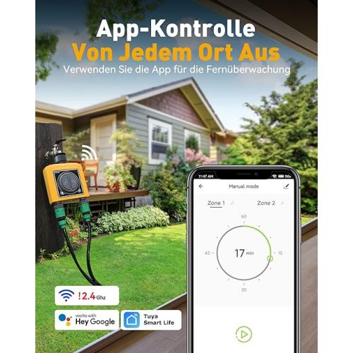  RAINPOINT Irrigation Computer WLAN 2 Outputs 2.4 GHz, Intelligent Automatic Irrigation Control for Garden Watering with App/Voice Control, for Garden Greenhouse