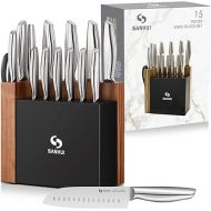 SANHUI 15-Piece Knife Block Sets, Knife Set with Sharpener, Knife for Kitchen, Knife Block with Chef's Knife, Bread Knife, Carving Knife, Utility Knife, Vegetable Knife, Kitchen Scissors