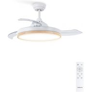 CREATE Windclear Ceiling Fan White and Natural Wood with Lighting and Remote Control 6 Speeds Summer Winter Operation Retractable Blades Programmable 40 W Diameter 108 cm