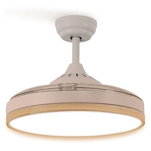  CREATE Windclear Ceiling Fan White and Natural Wood with Lighting and Remote Control 6 Speeds Summer Winter Operation Retractable Blades Programmable 40 W Diameter 108 cm