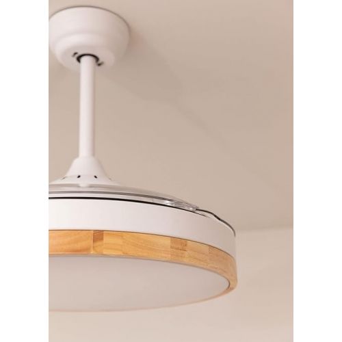  CREATE Windclear Ceiling Fan White and Natural Wood with Lighting and Remote Control 6 Speeds Summer Winter Operation Retractable Blades Programmable 40 W Diameter 108 cm