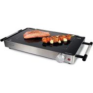 Korona 46100 Glass Table Grill, 2-in-1 Table Grill and Warming Plate, 800 Watt, Stainless Steel Housing, Adjustable 50-240 °C, Grill Surface Made of German SCHOTT Glass Ceramic