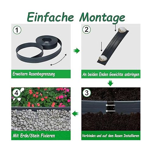  XMTECH Flower Bed Edging Plastic Lawn Edging Flexible Garden Flower Bed Edging Mowing Edge Flower Bed Border Garden Border 9.6 cm High Length 6 m Anthracite