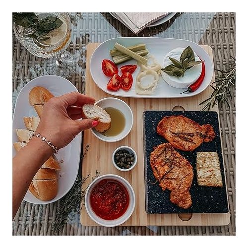  Lava Stone Steak Board, Serving Plate, Bamboo Board with Hot Stone Grill, Steak Grill Plate, Stone Plate, Table Grill Set