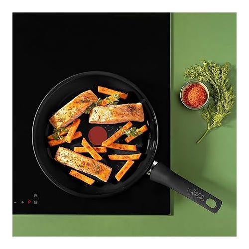  Tefal C43504 Renew On Black Frying Pan 24 cm Ceramic Coating Environmentally Friendly Recycled Thermal Signal for All Hobs Induction Safe Black