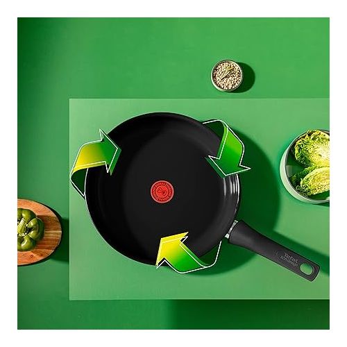  Tefal C43504 Renew On Black Frying Pan 24 cm Ceramic Coating Environmentally Friendly Recycled Thermal Signal for All Hobs Induction Safe Black